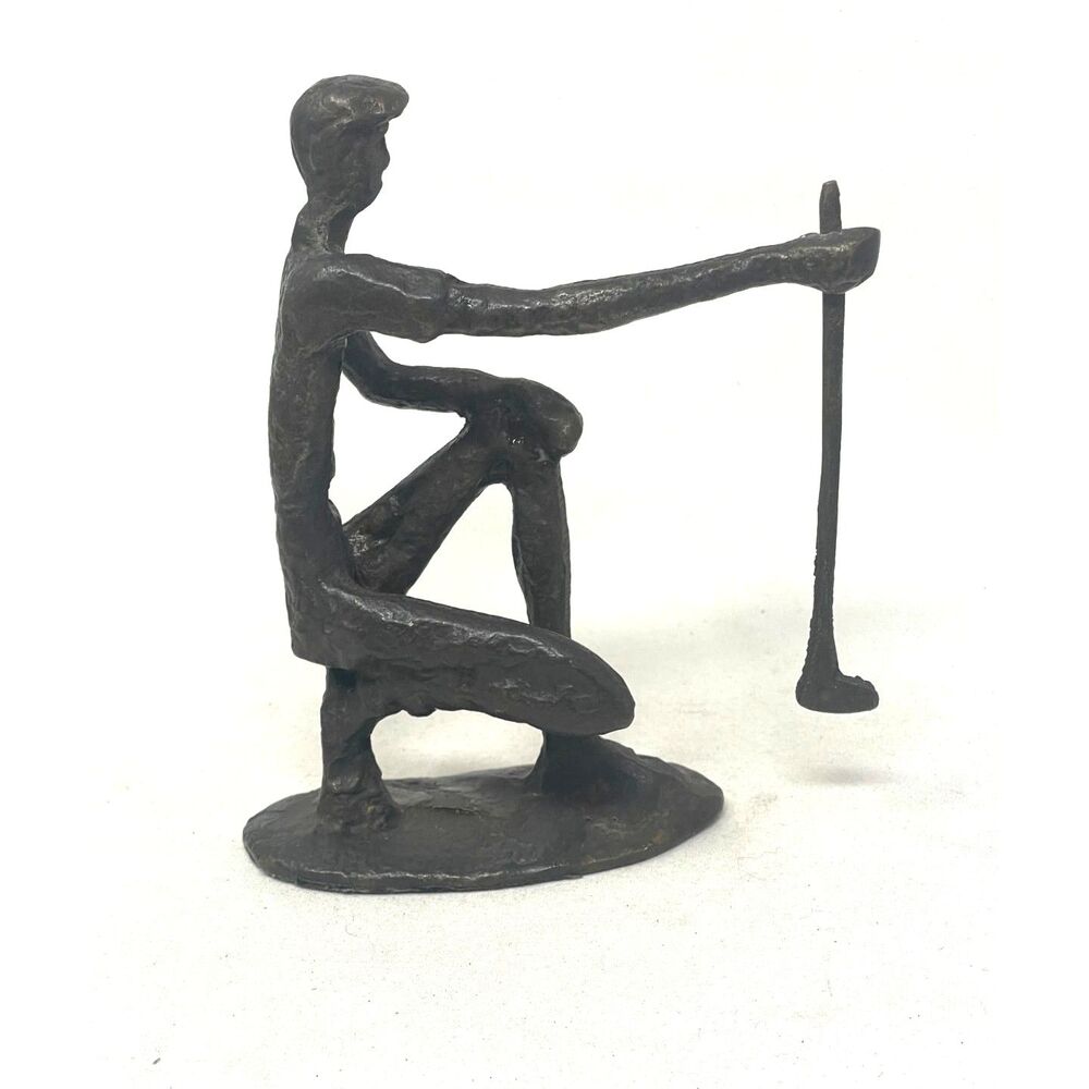 Vtg Bronze Golf Sculpture Desk Decor "Lining up the Putt" Abstract Art Figurine